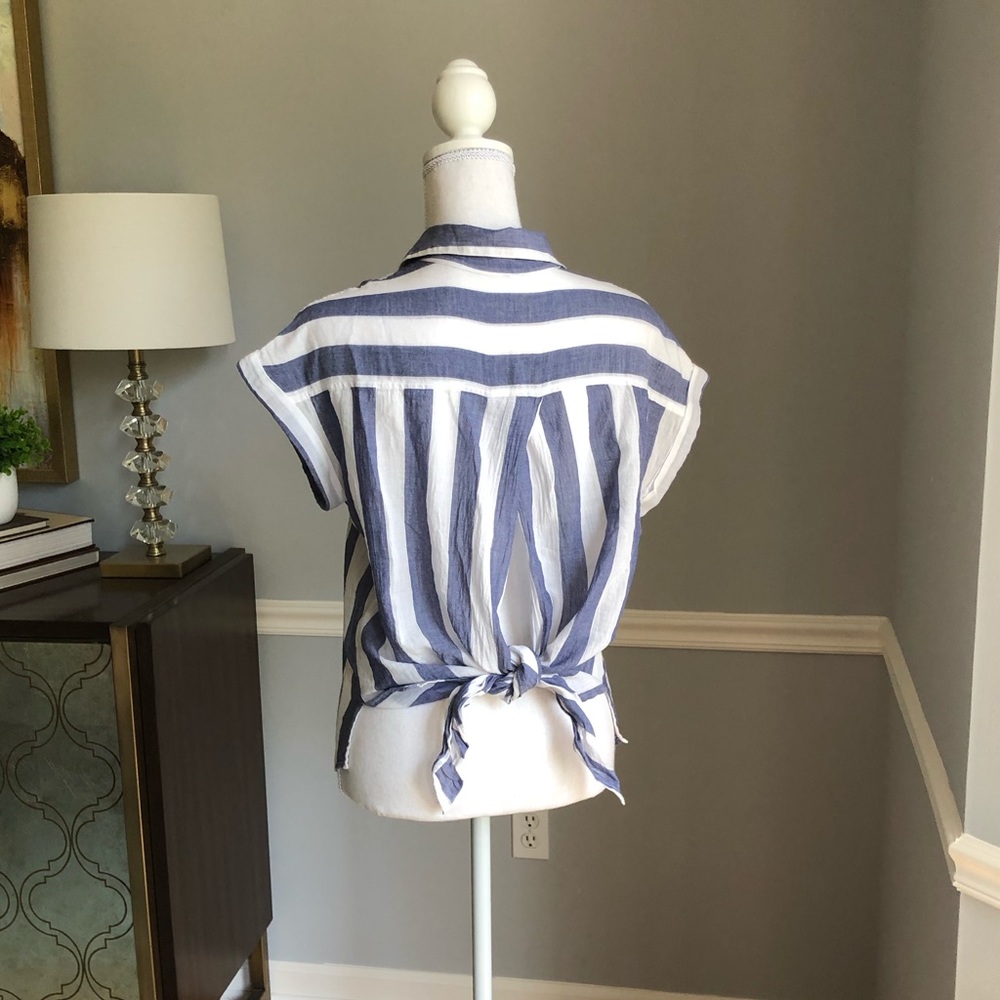 Soft striped linen open back tie top